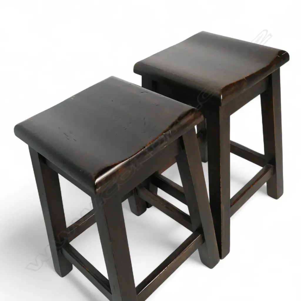 A pair of New Zealand c.1930s stained rimu stools, Image 1++